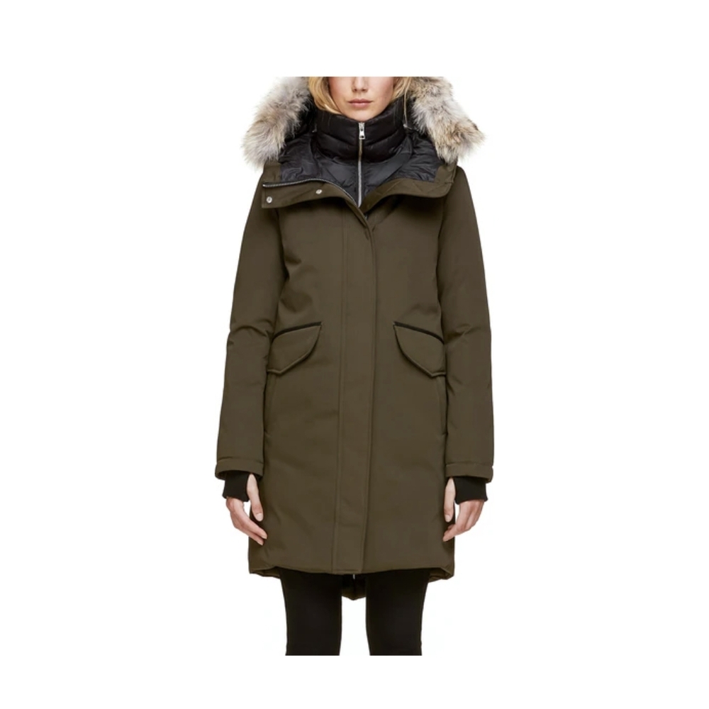 Soia & Kyo Olive Puffer Coat with Faux Fur Hood